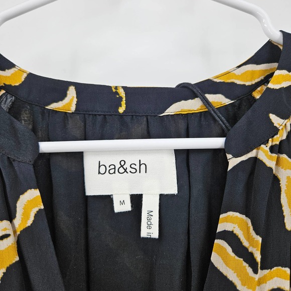 Ba&sh Dress Black Yellow Candice Abstract Print Long Sleeve Midi NWT Size M - Picture 3 of 11